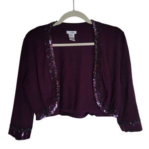 Cache Beaded Sequin Cardigan Sweater Women's Large L Purple Cropped Y2K Vintage